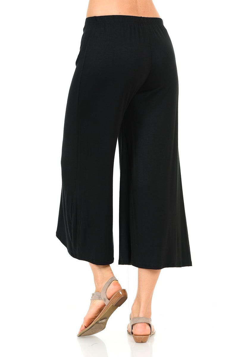 iconic luxe Women's Elastic Waist Jersey Culottes Pants Lounge Capri X-Large Black - Image 3